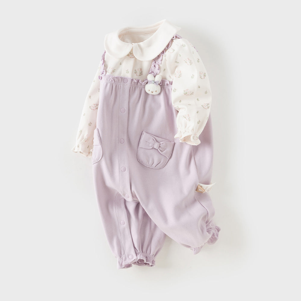 Dave&Bella Baby Girls Purple Doll Collar Mock Two-Piece Cotton Soft Breathable Rompers
