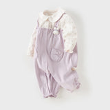 Dave&Bella Baby Girls Purple Doll Collar Mock Two-Piece Cotton Soft Breathable Rompers