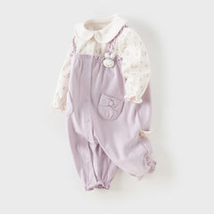 Dave&Bella Baby Girls Purple Doll Collar Mock Two-Piece Cotton Soft Breathable Rompers