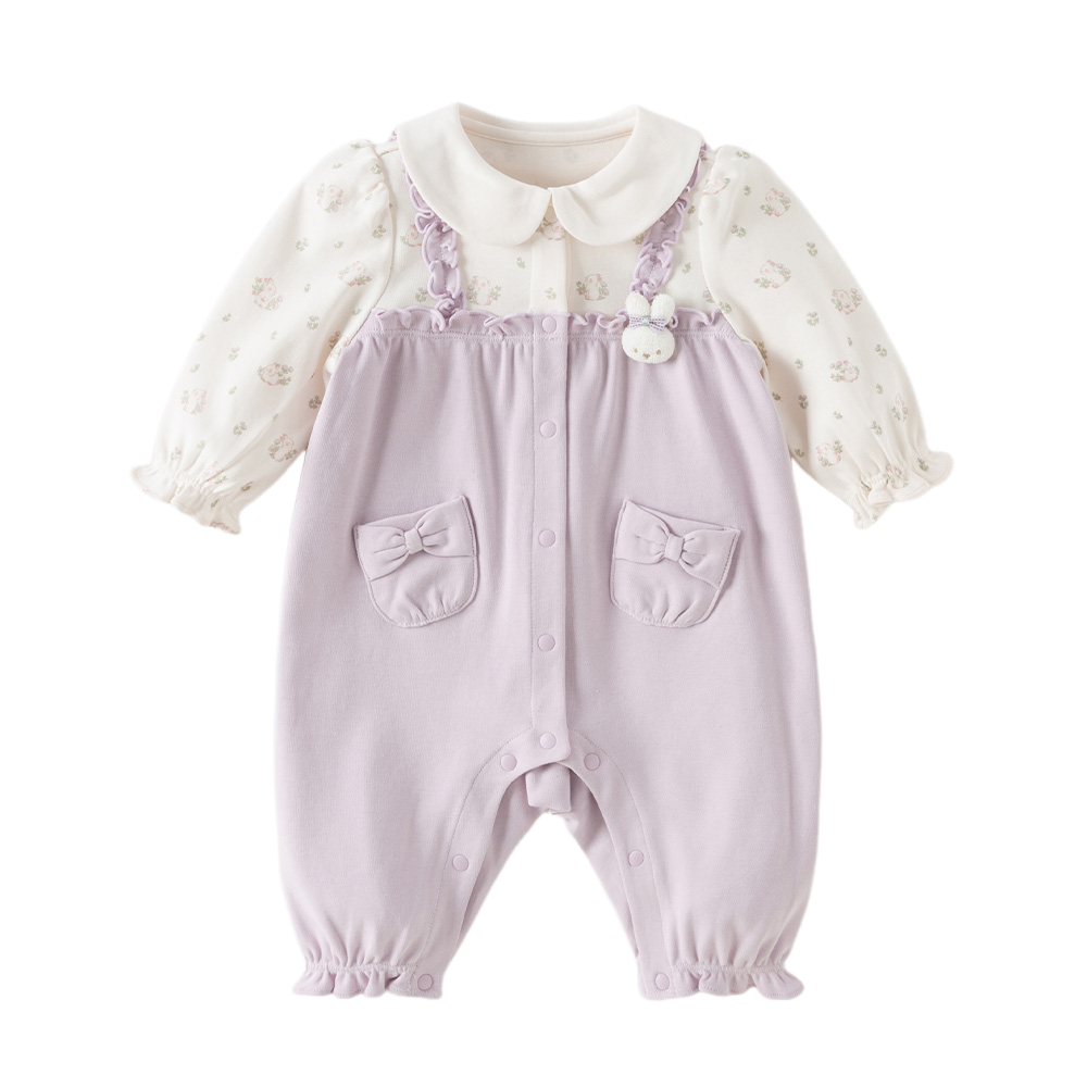 Dave&Bella Baby Girls Purple Doll Collar Mock Two-Piece Cotton Soft Breathable Rompers