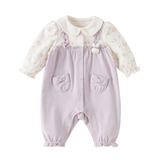 Dave&Bella Baby Girls Purple Doll Collar Mock Two-Piece Cotton Soft Breathable Rompers