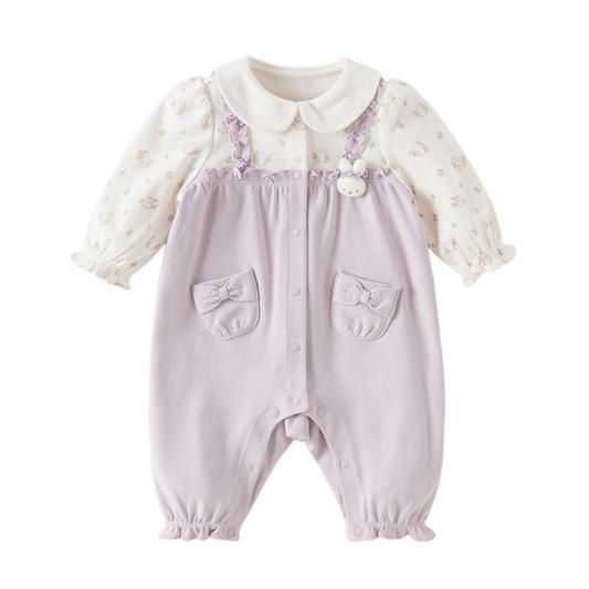 Dave&Bella Baby Girls Purple Doll Collar Mock Two-Piece Cotton Soft Breathable Rompers
