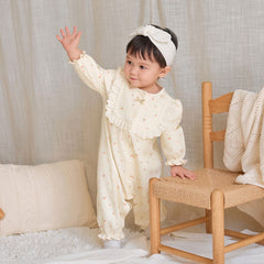 Dave&Bella Baby Girls Beige Cherry Print Cozy Cute Casual Rompers