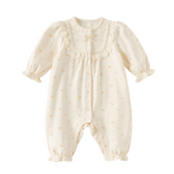 Dave&Bella Baby Girls Beige Cherry Print Cozy Cute Casual Rompers