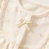 Dave&Bella Baby Girls Beige Cherry Print Cozy Cute Casual Rompers