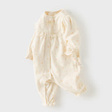 Dave&Bella Baby Girls Beige Cherry Print Cozy Cute Casual Rompers