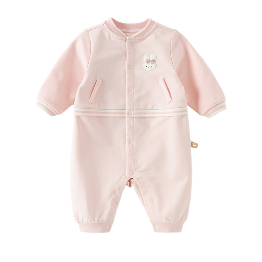 Dave&Bella Baby Girls Pink Cute Rabbit Embroidery Turtle Soft Daily Rompers