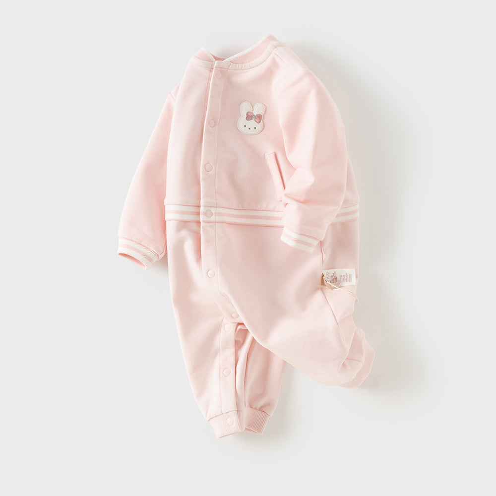 Dave&Bella Baby Girls Pink Cute Rabbit Embroidery Turtle Soft Daily Rompers