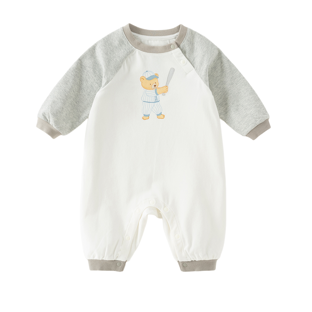 Dave&Bella Baby Boys Beige Cartoon Print Casual Soft Rompers