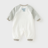 Dave&Bella Baby Boys Beige Cartoon Print Casual Soft Rompers