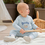 Dave&Bella Baby Boys Blue Striped Bear Print Cotton Soft Rompers