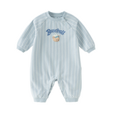 Dave&Bella Baby Boys Blue Striped Bear Print Cotton Soft Rompers