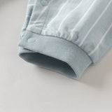Dave&Bella Baby Boys Blue Striped Bear Print Cotton Soft Rompers