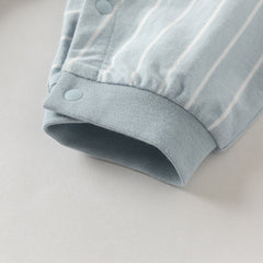 Dave&Bella Baby Boys Blue Striped Bear Print Cotton Soft Rompers