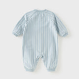 Dave&Bella Baby Boys Blue Striped Bear Print Cotton Soft Rompers