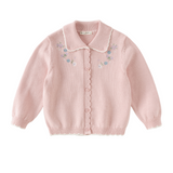 Dave&Bella Toddler Girls Pink Sweet Floral Embroidery Soft Comfortable Cardigans
