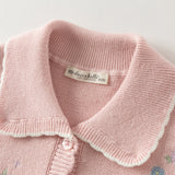 Dave&Bella Toddler Girls Pink Sweet Floral Embroidery Soft Comfortable Cardigans