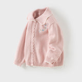 Dave&Bella Toddler Girls Pink Sweet Floral Embroidery Soft Comfortable Cardigans