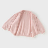 Dave&Bella Toddler Girls Pink Sweet Floral Embroidery Soft Comfortable Cardigans