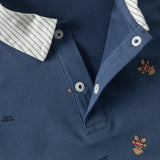 Dave&Bella Toddler Boys Blue Tiny Bear Print Turndown Collar Preppy Soft Sweatshirts