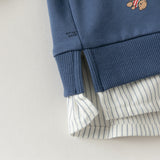 Dave&Bella Toddler Boys Blue Tiny Bear Print Turndown Collar Preppy Soft Sweatshirts
