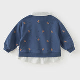 Dave&Bella Toddler Boys Blue Tiny Bear Print Turndown Collar Preppy Soft Sweatshirts