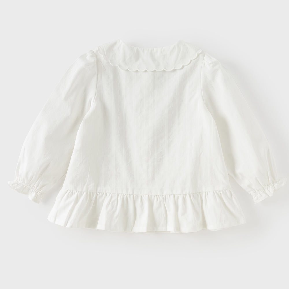 Dave&Bella Toddler Girls White Doll Collar Floral Embroidery Cozy Cotton Shirts