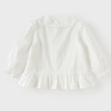 Dave&Bella Toddler Girls White Doll Collar Floral Embroidery Cozy Cotton Shirts