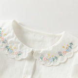 Dave&Bella Toddler Girls White Doll Collar Floral Embroidery Cozy Cotton Shirts
