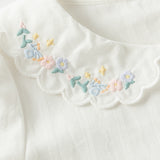 Dave&Bella Toddler Girls White Doll Collar Floral Embroidery Cozy Cotton Shirts