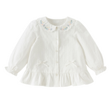 Dave&Bella Toddler Girls White Doll Collar Floral Embroidery Cozy Cotton Shirts