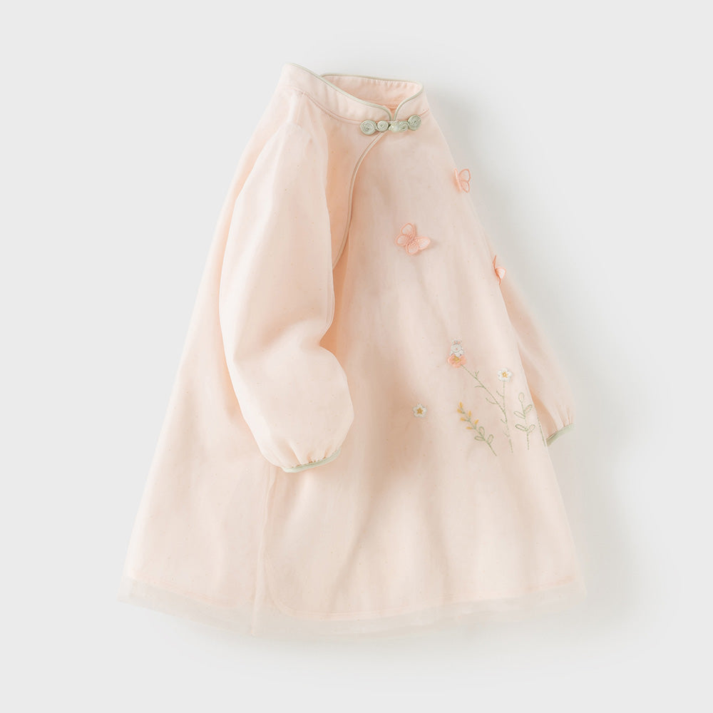 Dave&Bella Toddler Girls Pink Chinese-style Elegant Comfortable Mesh A-Line Dress