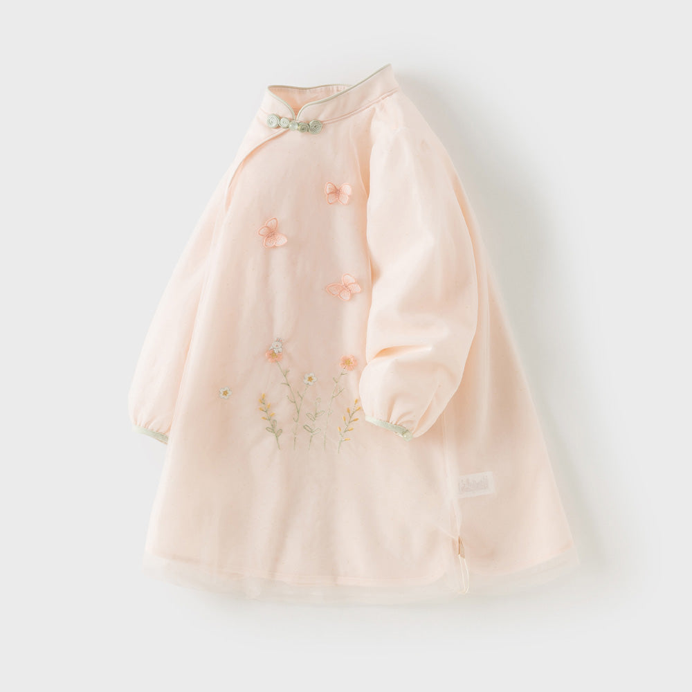 Dave&Bella Toddler Girls Pink Chinese-style Elegant Comfortable Mesh A-Line Dress