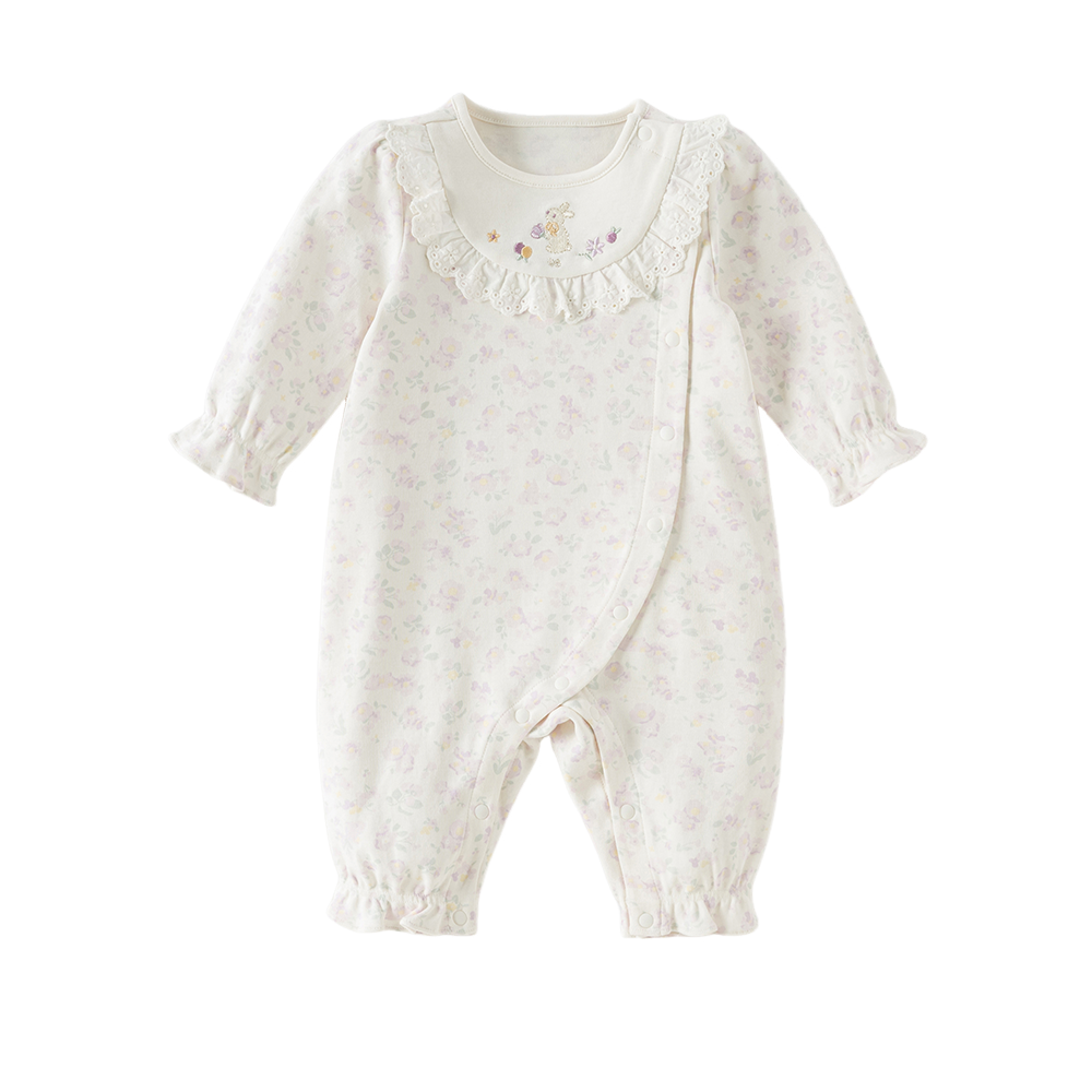 Dave&Bella Baby Girls Beige Floral Charming Cute Soft Cotton Rompers