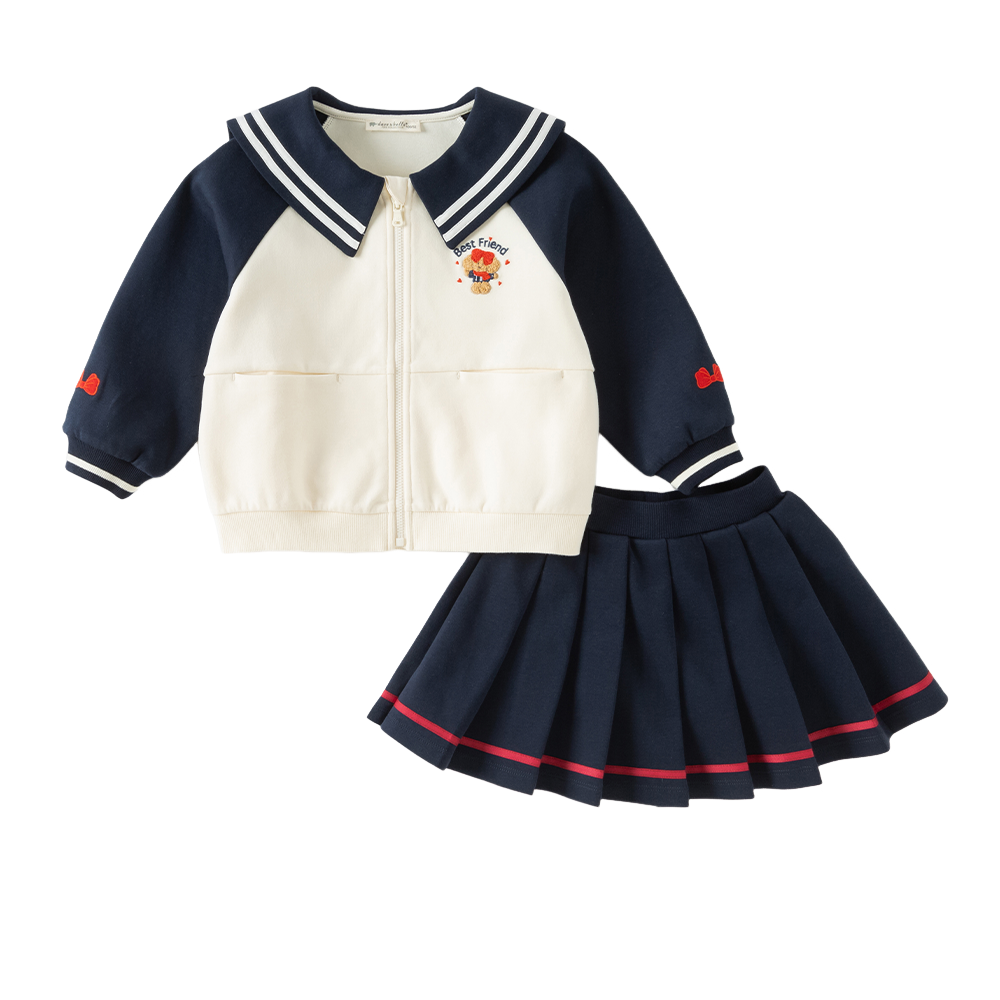 Dave&Bella Toddler Girls Navy Classic Preppy Sailor Collar Skirt Suits
