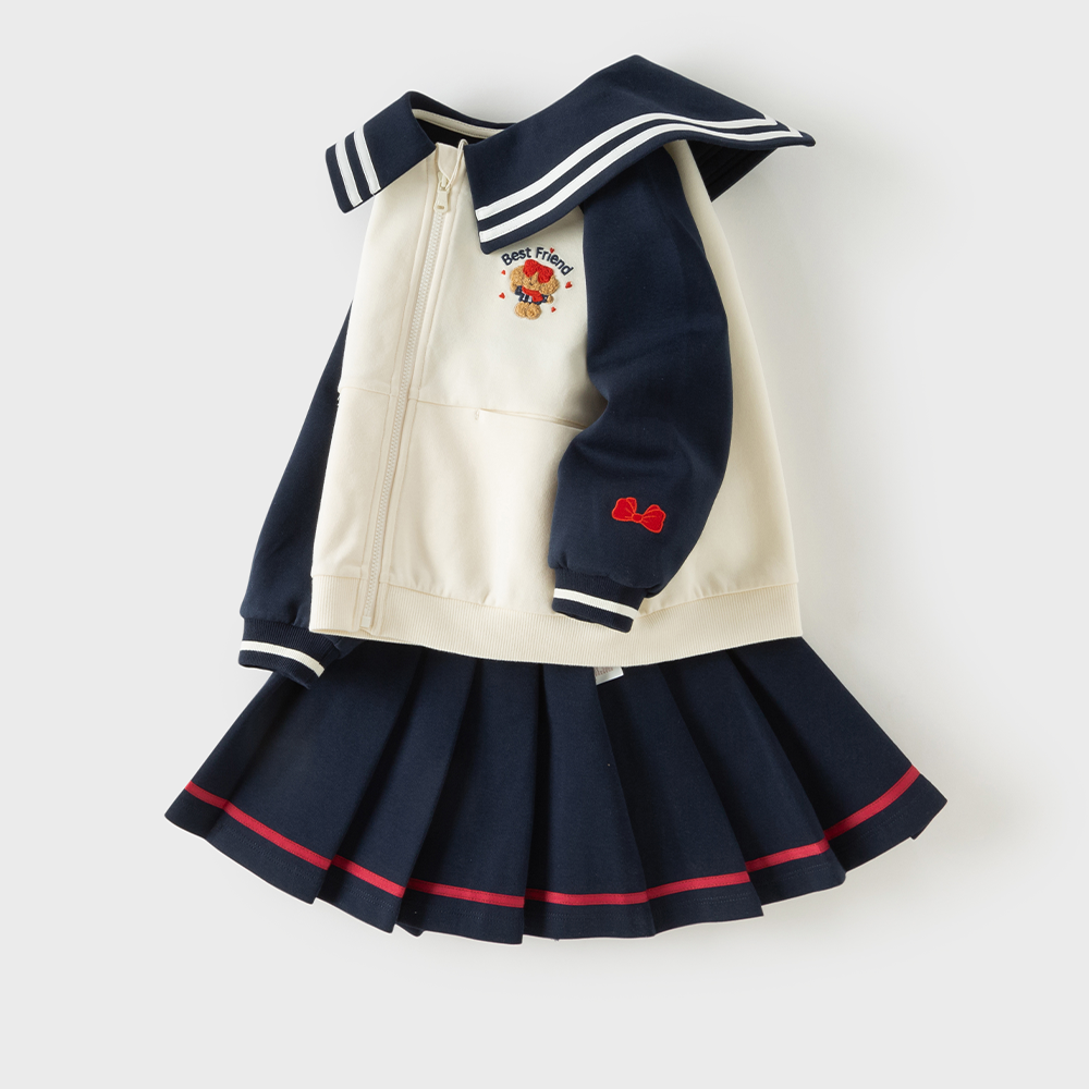 Dave&Bella Toddler Girls Navy Classic Preppy Sailor Collar Skirt Suits