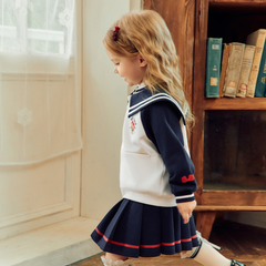 Dave&Bella Toddler Girls Navy Classic Preppy Sailor Collar Skirt Suits