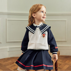 Dave&Bella Toddler Girls Navy Classic Preppy Sailor Collar Skirt Suits