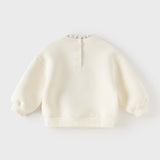 Dave&Bella Toddler Girls Beige Unicorn Embroidery Ruffled Crew Neck Sweatshirt