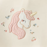 Dave&Bella Toddler Girls Beige Unicorn Embroidery Ruffled Crew Neck Sweatshirt