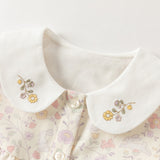 Dave&Bella Toddler Girls Beige Floral Print Elegant Cozy Cotton Doll Collar Shirts