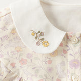 Dave&Bella Toddler Girls Beige Floral Print Elegant Cozy Cotton Doll Collar Shirts
