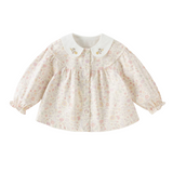 Dave&Bella Toddler Girls Beige Floral Print Elegant Cozy Cotton Doll Collar Shirts