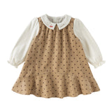 Dave&Bella Toddler Girls Brown Heart Print Doll Collar Cotton Cozy A-line Party Dress
