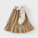 Dave&Bella Toddler Girls Brown Heart Print Doll Collar Cotton Cozy A-line Party Dress
