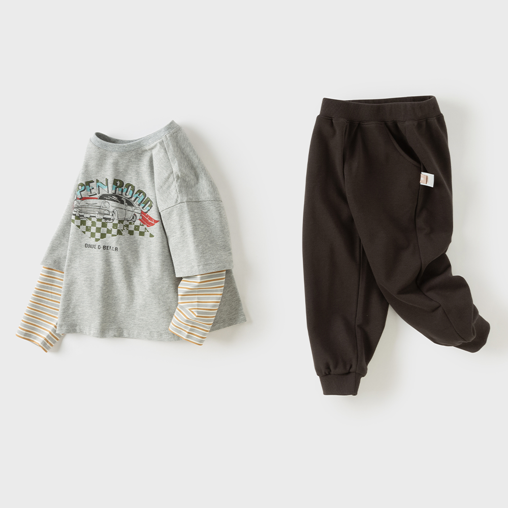 Dave&Bella Toddler Boys Gray Print Soft Cotton Csaual Pant Suits
