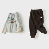 Dave&Bella Toddler Boys Gray Print Soft Cotton Csaual Pant Suits
