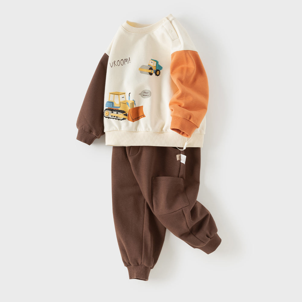 Dave&Bella Toddler Boys Apricot Cute Car Pint Casual Comfortable Pant Suits