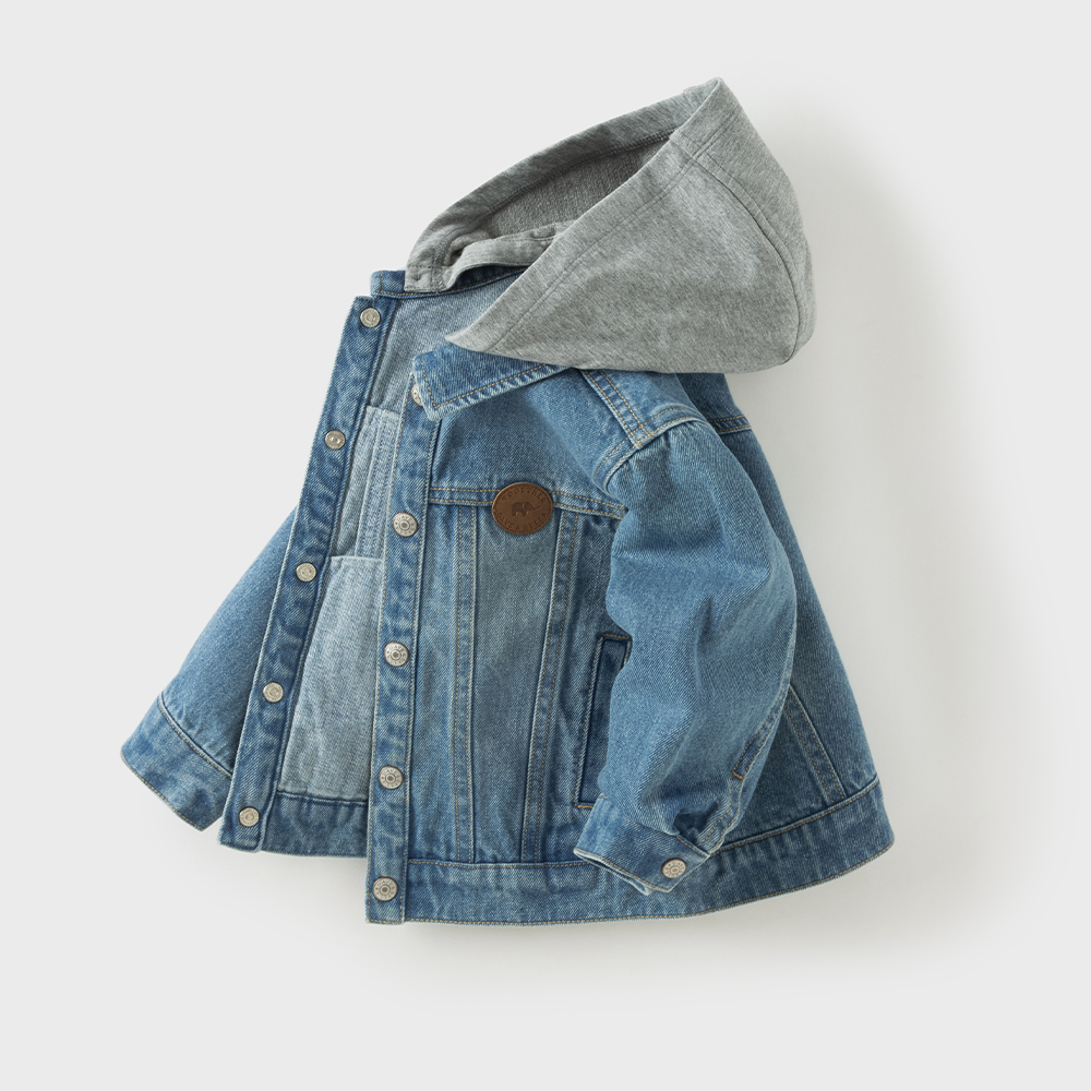 Dave&Bella Toddler Boys Denim Blue Hooded Soft Simple Versatile Denim Jackets