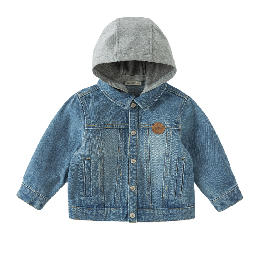 Dave&Bella Toddler Boys Denim Blue Hooded Soft Simple Versatile Denim Jackets